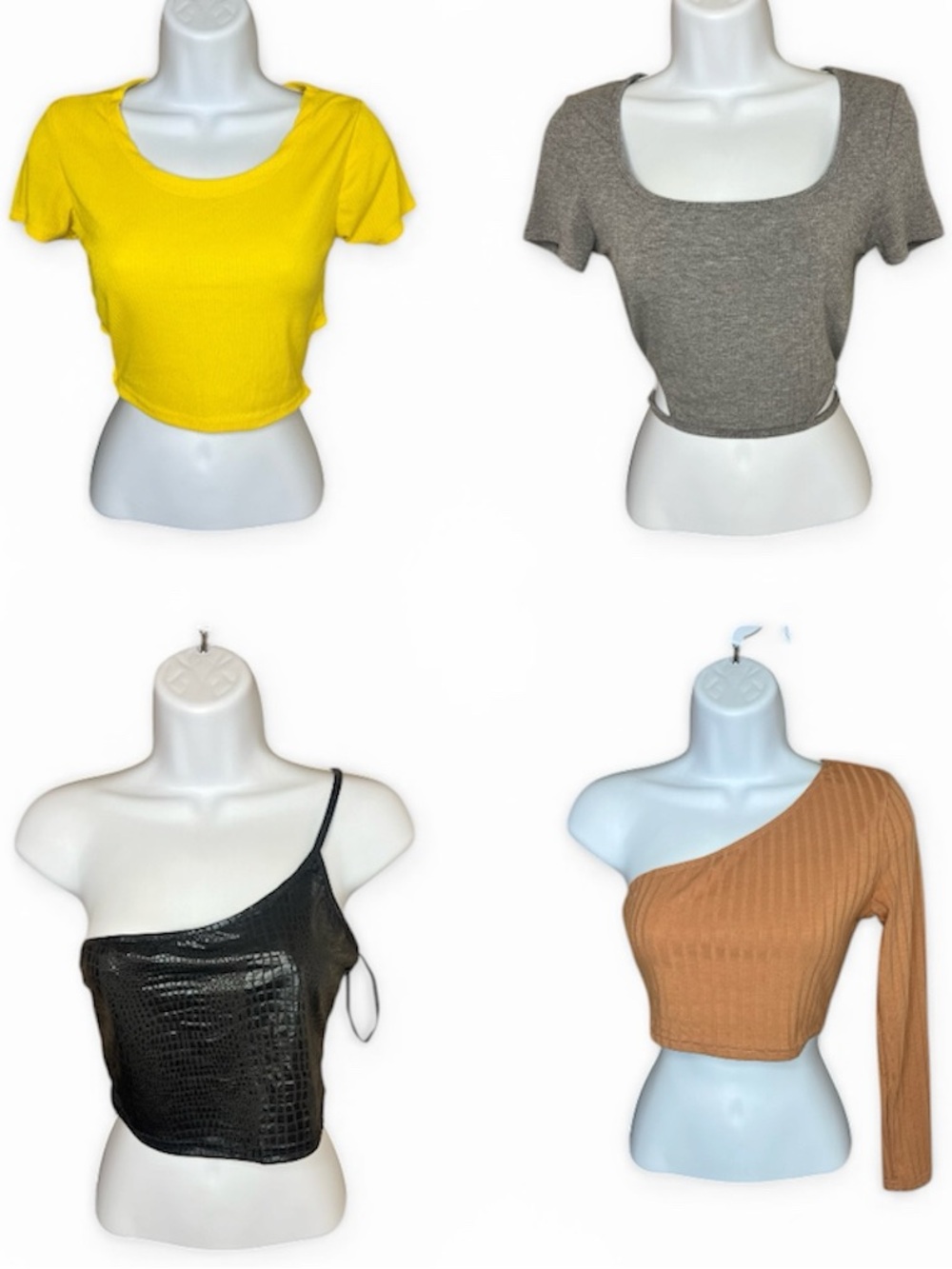 Women’s Ribbed Scoop & One-Shoulder Crop Top Bundle Size Small